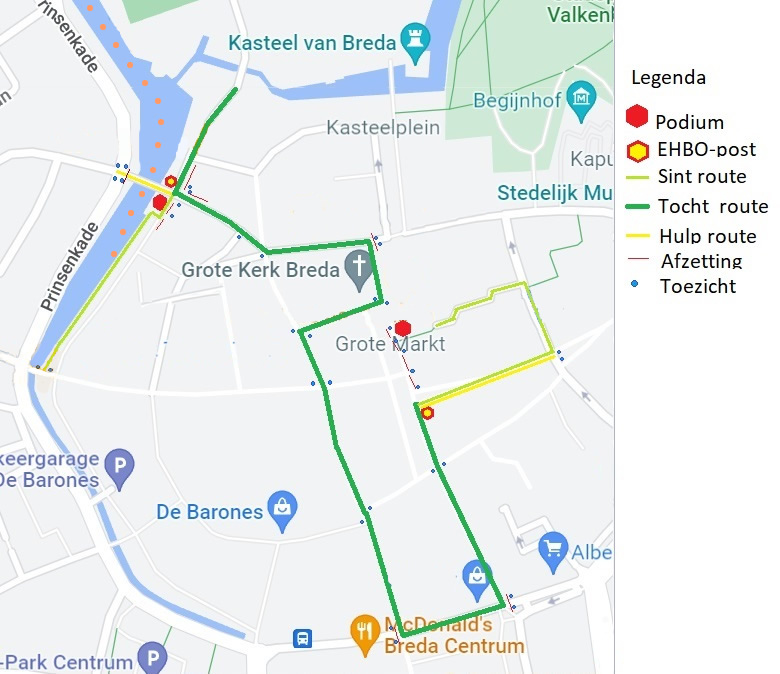 Route, afzettingen, toezicht, ehbo en podia m.b.t. de Sinterklaasintocht